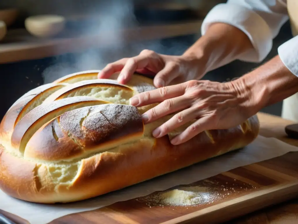 Las hábiles manos del panadero moldean con destreza un Pan de Lujo uruguayo, resaltando la artesanía de las panaderías de alta gama en Uruguay