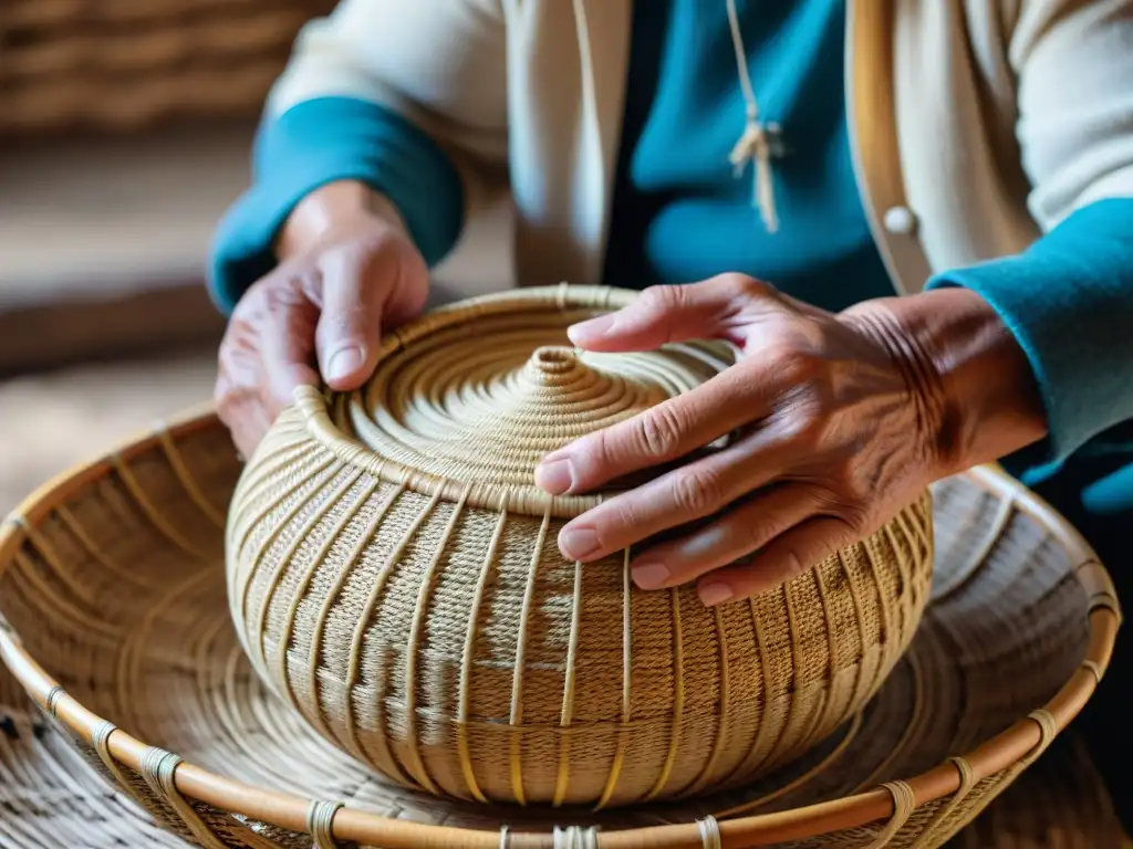 Hábiles manos tejiendo talleres cestería tradicional Uruguay con destreza ancestral