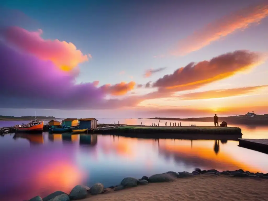 Un hermoso atardecer en un pintoresco pueblo pesquero de Uruguay