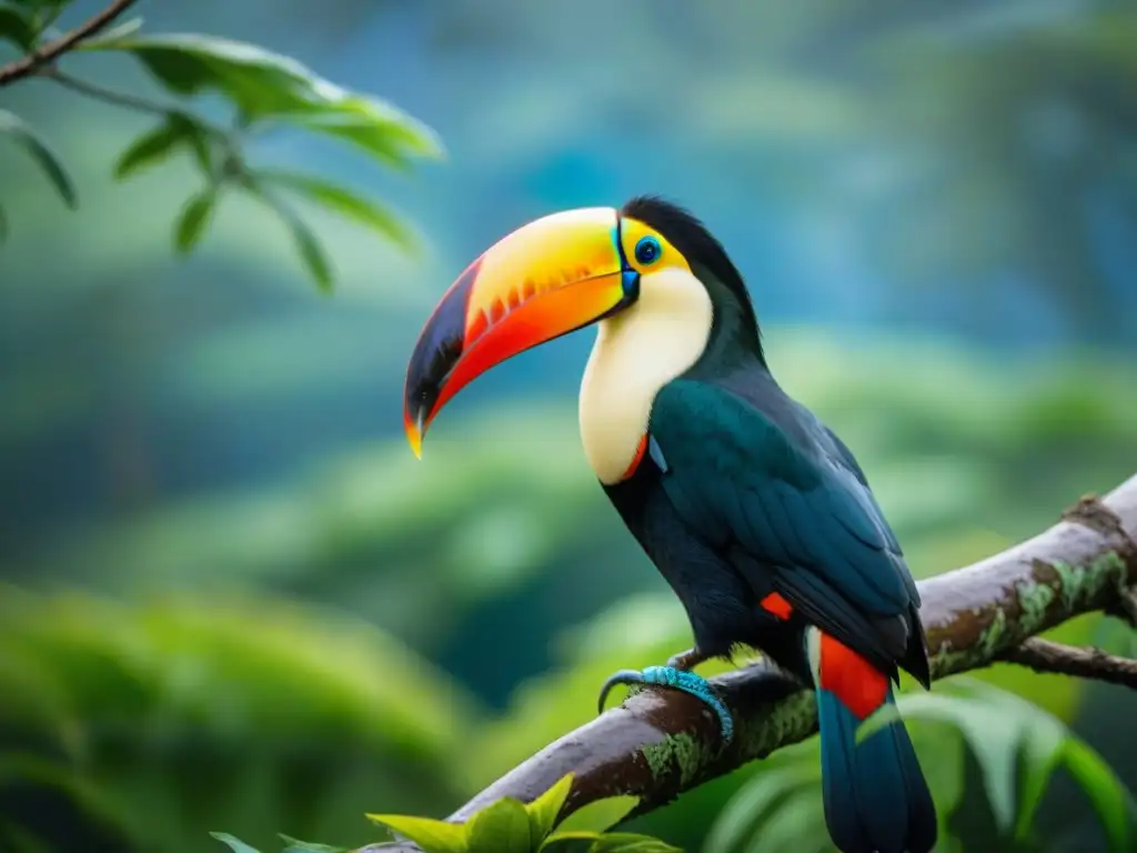 Un hermoso tucán colorido en la exuberante selva de Uruguay