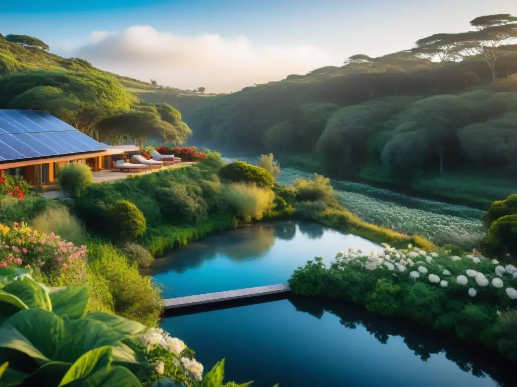 Hermoso hotel boutique sustentable en Uruguay, rodeado de vegetación y paneles solares