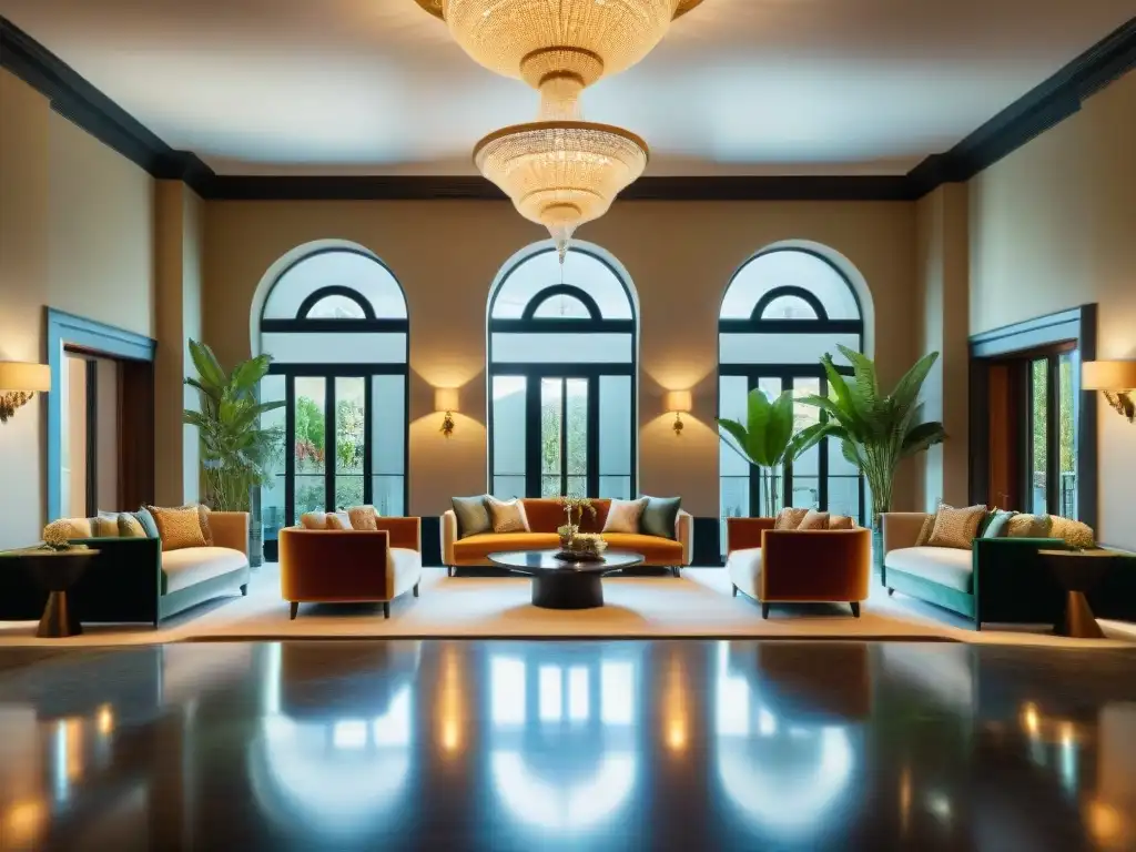 Hermoso lobby de hotel boutique en Uruguay: decoración elegante, sofisticación y arte uruguayo