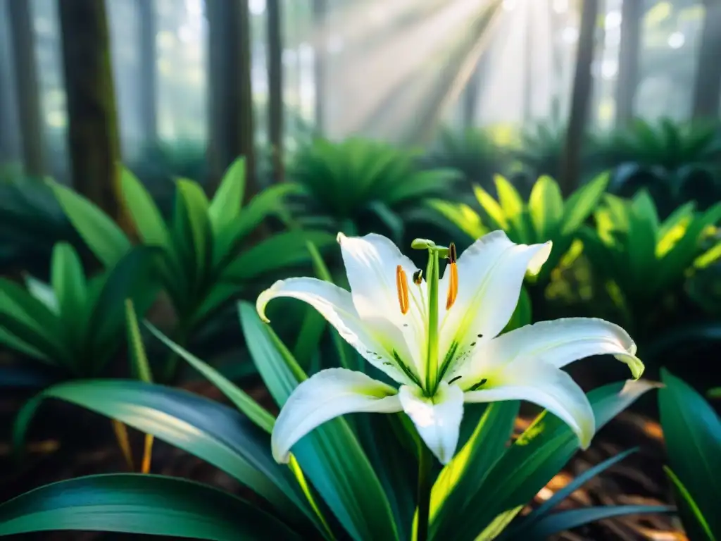 Hermosos lirios blancos entre la exuberante flora nativa de Uruguay, bañados por la luz del sol