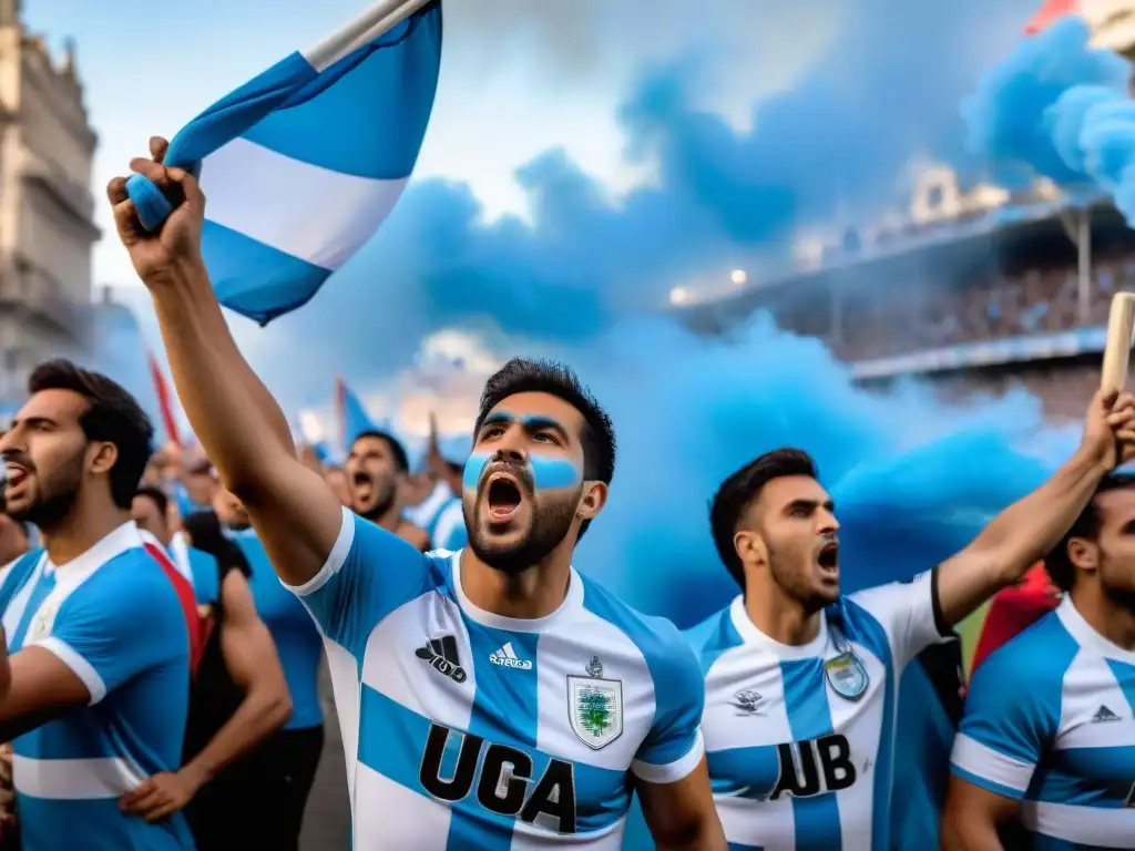 Hinchas uruguayos apasionados con la tradición antes partido Uruguay en el Estadio Centenario de Montevideo