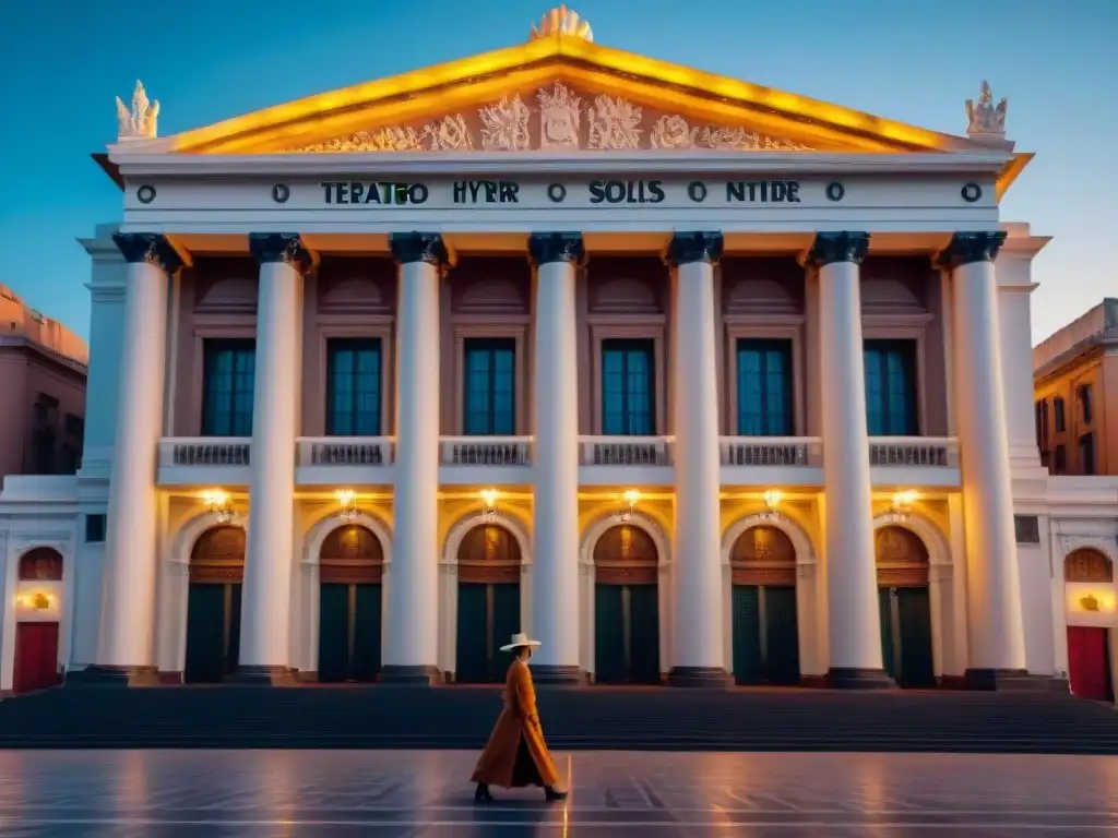 Historia y pasión en el Teatro Solís de Montevideo, Uruguay, con su arquitectura neoclásica, columnas majestuosas y entrada grandiosa