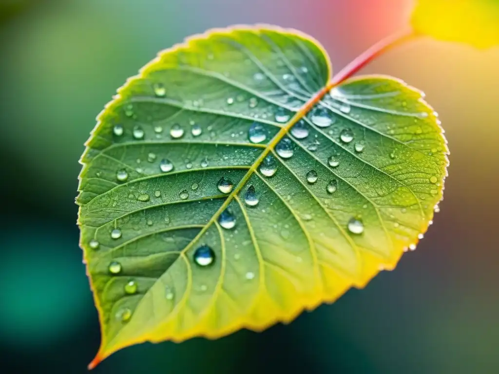 Hojas verdes con gotas de agua, resaltando la belleza y preservación de la biodiversidad en Uruguay