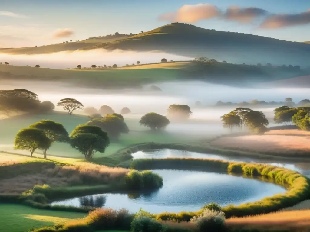 Un hotel boutique encantador en un paisaje rural uruguayo al amanecer