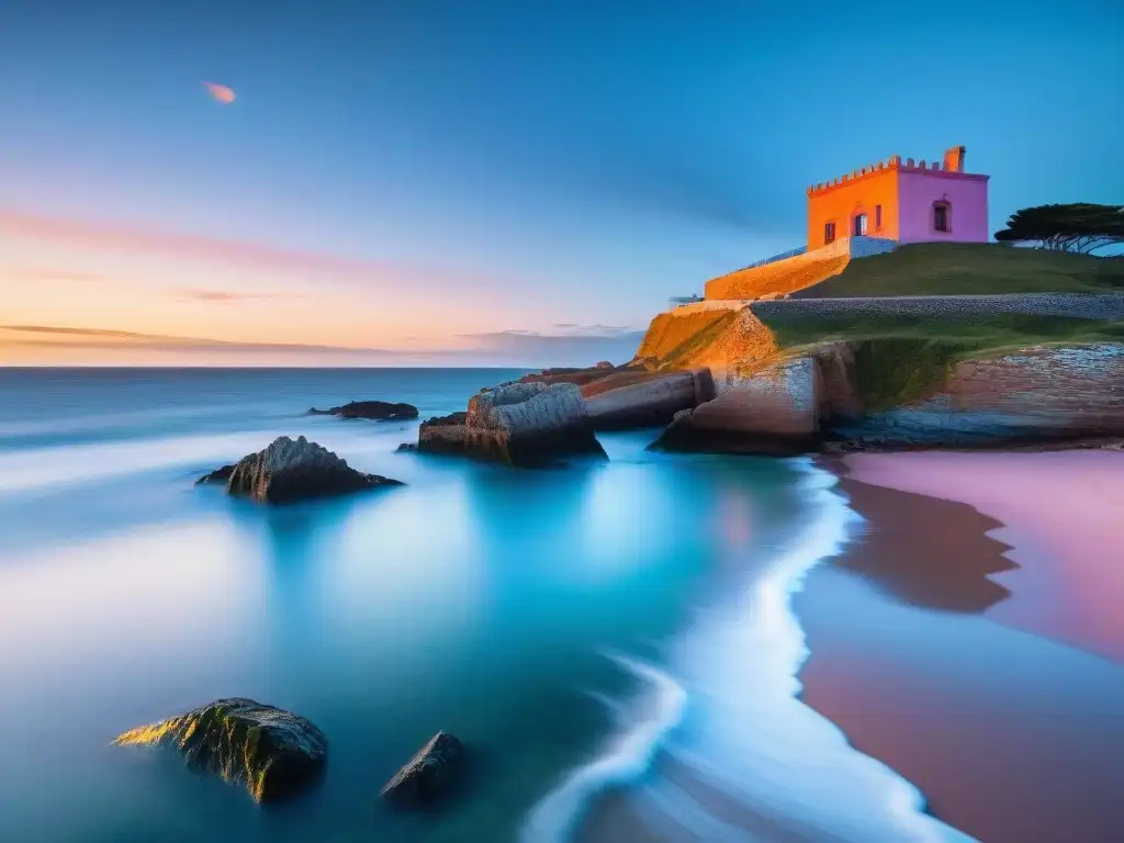 La icónica Casapueblo bañada por la luz dorada en Punta Ballena, Uruguay