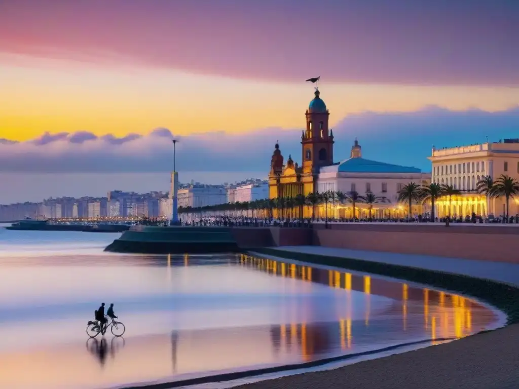 La icónica Rambla de Montevideo al atardecer, reflejando la esencia de la ciudad en uno de sus lugares fotogénicos