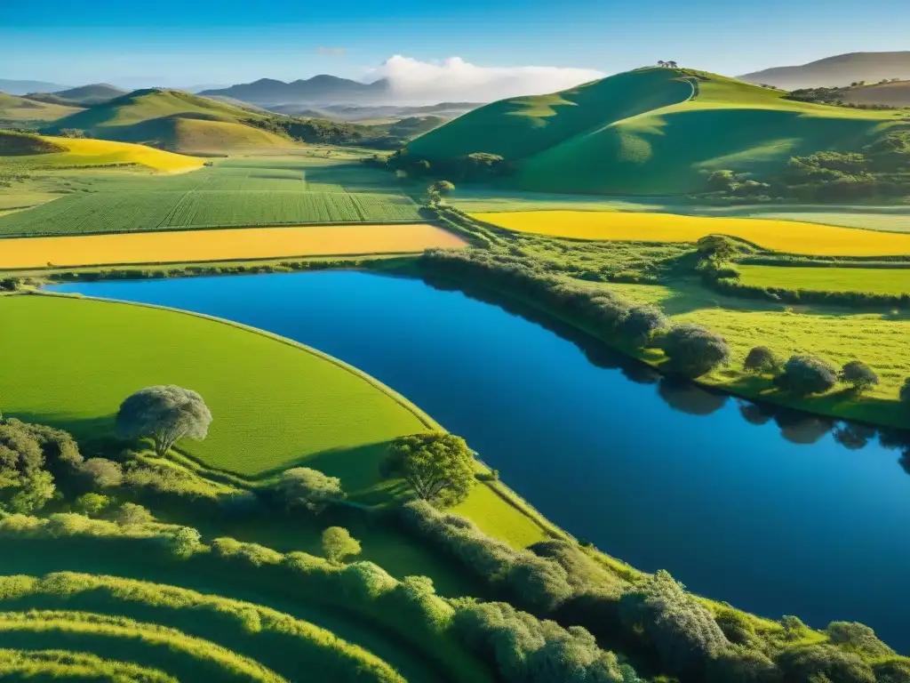 Idílica ruta láctea en los verdes campos de Uruguay, donde las vacas pacíficamente pastan bajo el cielo azul