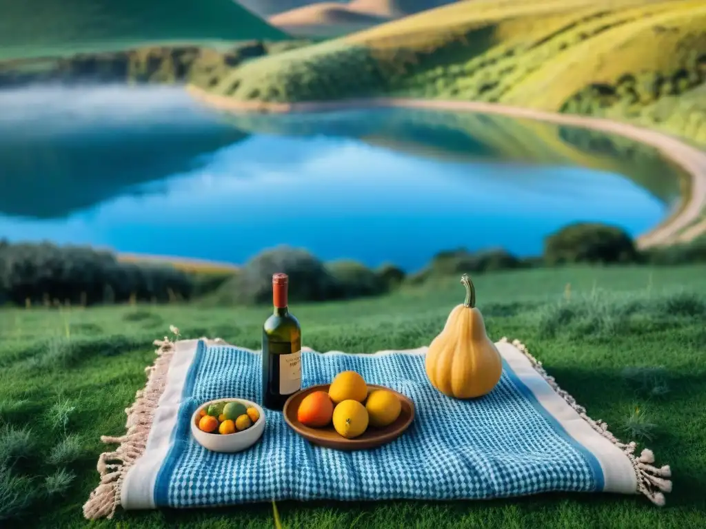 Un idílico picnic en Uruguay con mate y bombilla en mantel colorido