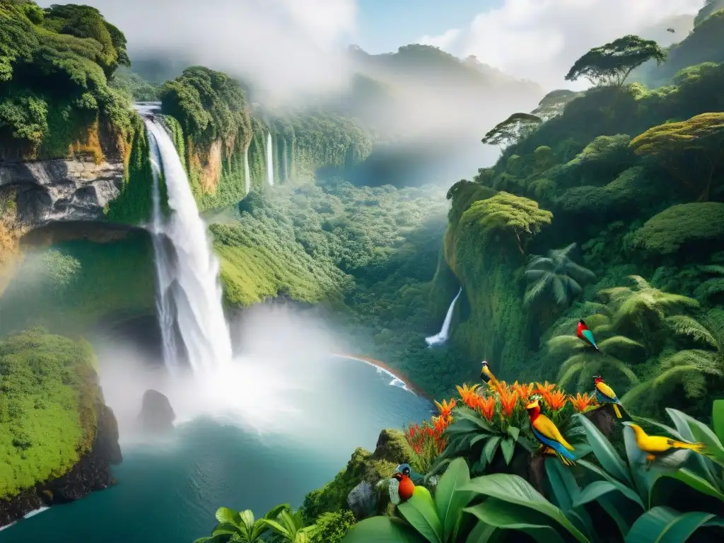 Selva de Uruguay: belleza exótica en detalle Una ilustración detallada y ultrarrealista de la exuberante flora y fauna de Uruguay
