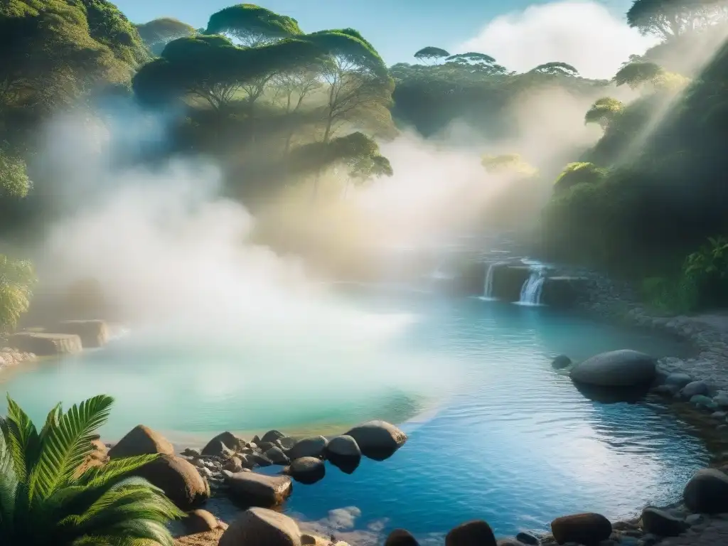 Imagen de aguas curativas en un manantial natural de Uruguay, donde la tranquilidad y la salud se fusionan con la naturaleza exuberante