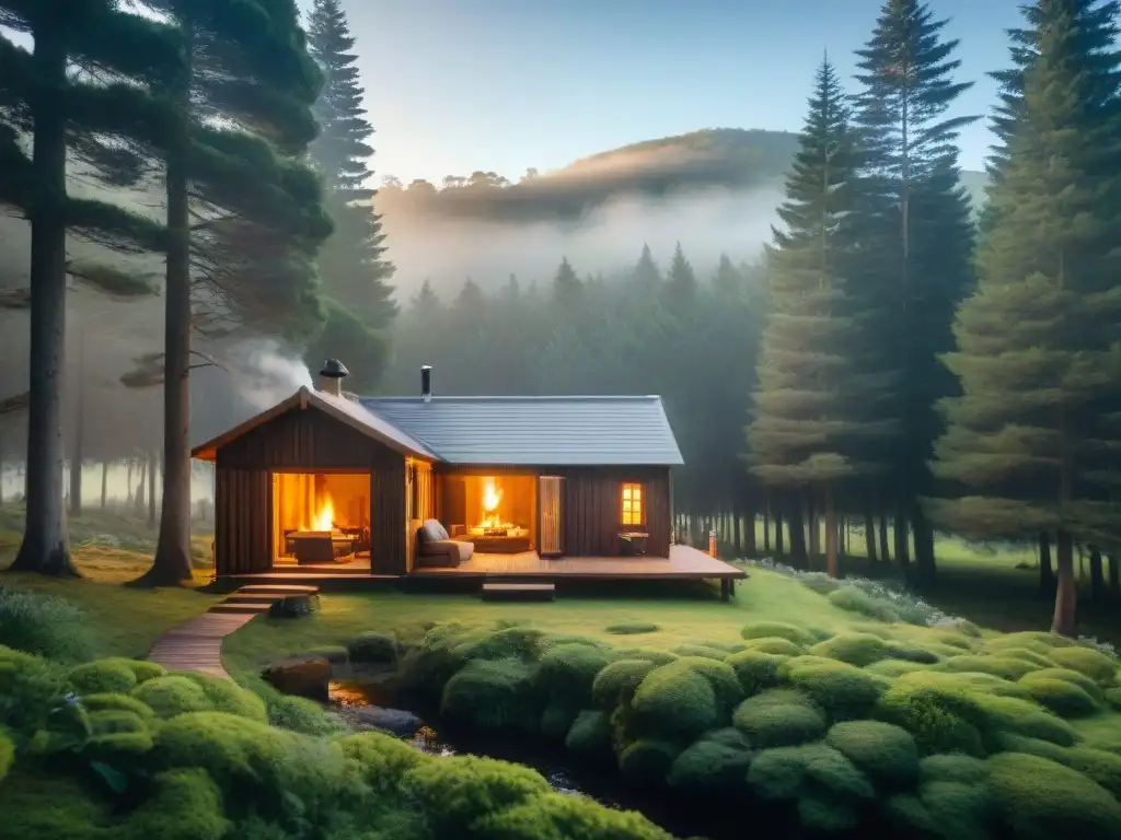 Imagen de cabaña aislada en Uruguay rodeada de naturaleza en un escenario de tranquilidad y paz