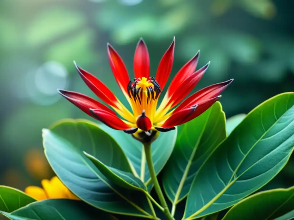 Una imagen deslumbrante de la vibrante flor roja Flora nativa de Uruguay proteger, en plena floración, destacando su belleza única