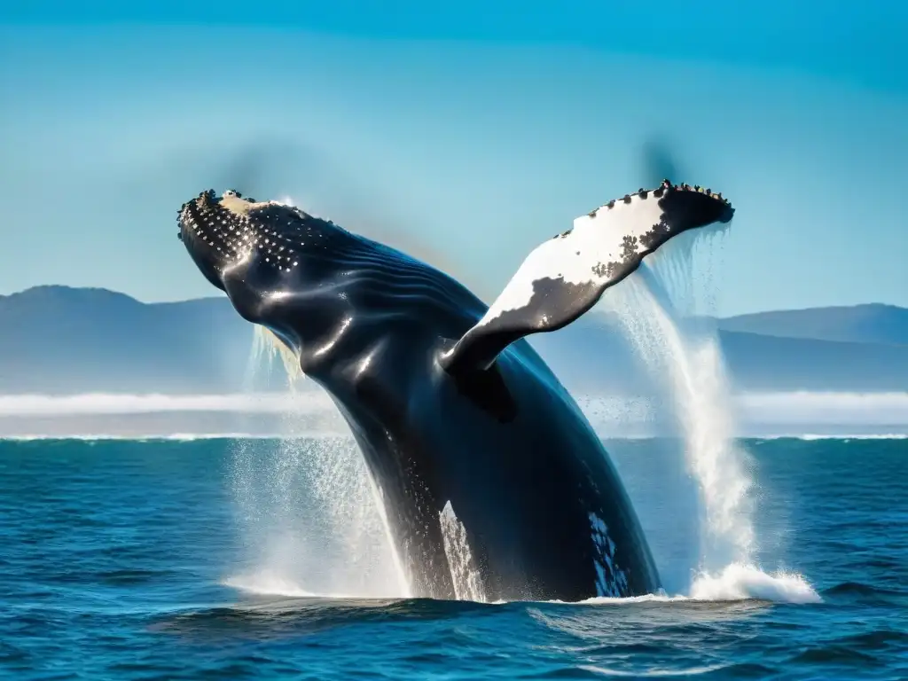 Imagen impactante de una ballena franca austral emergiendo del océano en Uruguay