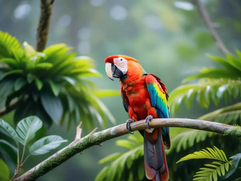 Imponente Guacamayo Escarlata en selva de Uruguay, detalle en Fotografía de aves en Uruguay