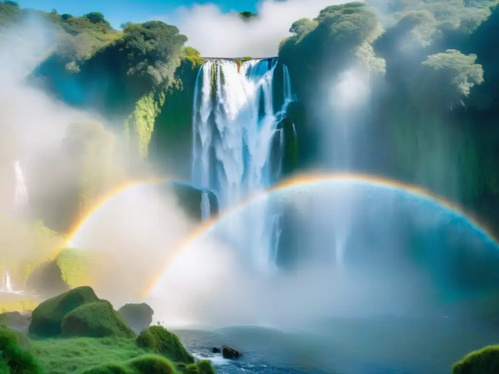 Imponente cascada de Salto Grande en Termas del Daymán, Uruguay, rodeada de exuberante vegetación