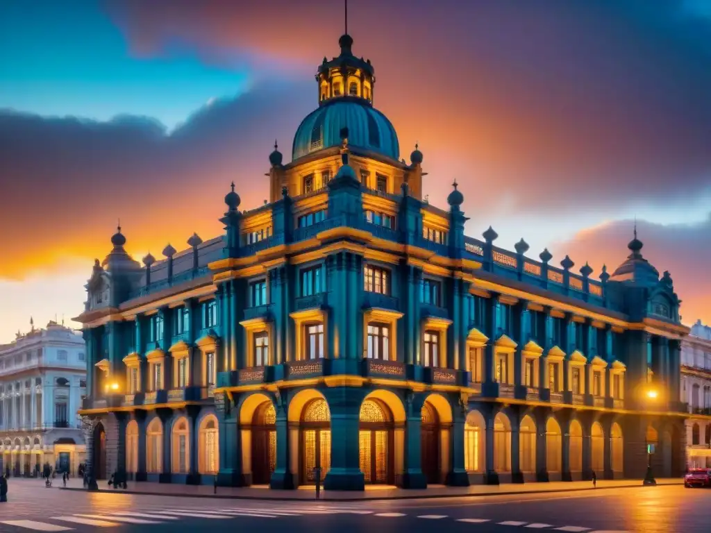 Imponente Palacio Salvo en Montevideo Cultural Patrimonio Riquezas Naturales al atardecer