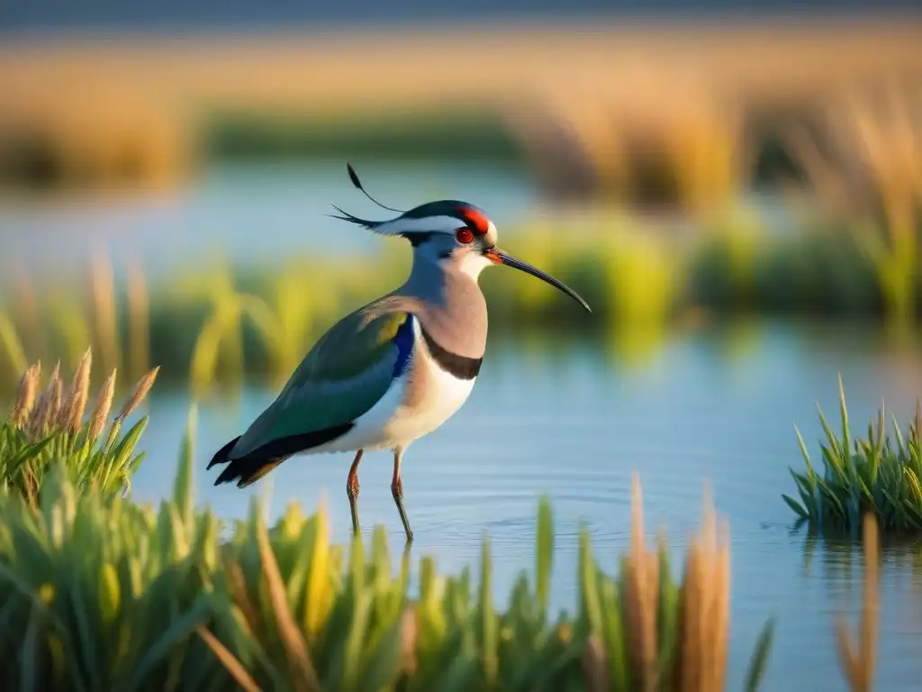 Imponente tero del sur en hábitat húmedo de Uruguay al amanecer