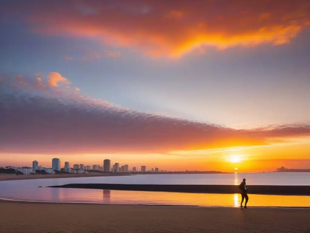 Impresionante amanecer sobre el Río de la Plata en Montevideo, Uruguay