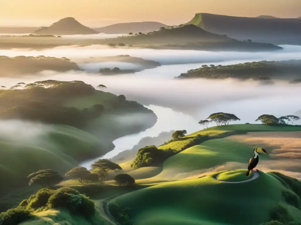 Impresionante amanecer en Valle del Lunarejo, Uruguay, con animales silvestres y río sereno