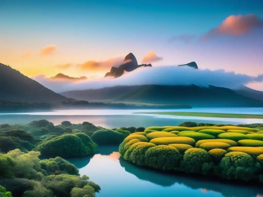 Un impresionante atardecer en Laguna Garzón, Uruguay, capturando aguas serenas y la belleza natural del lugar