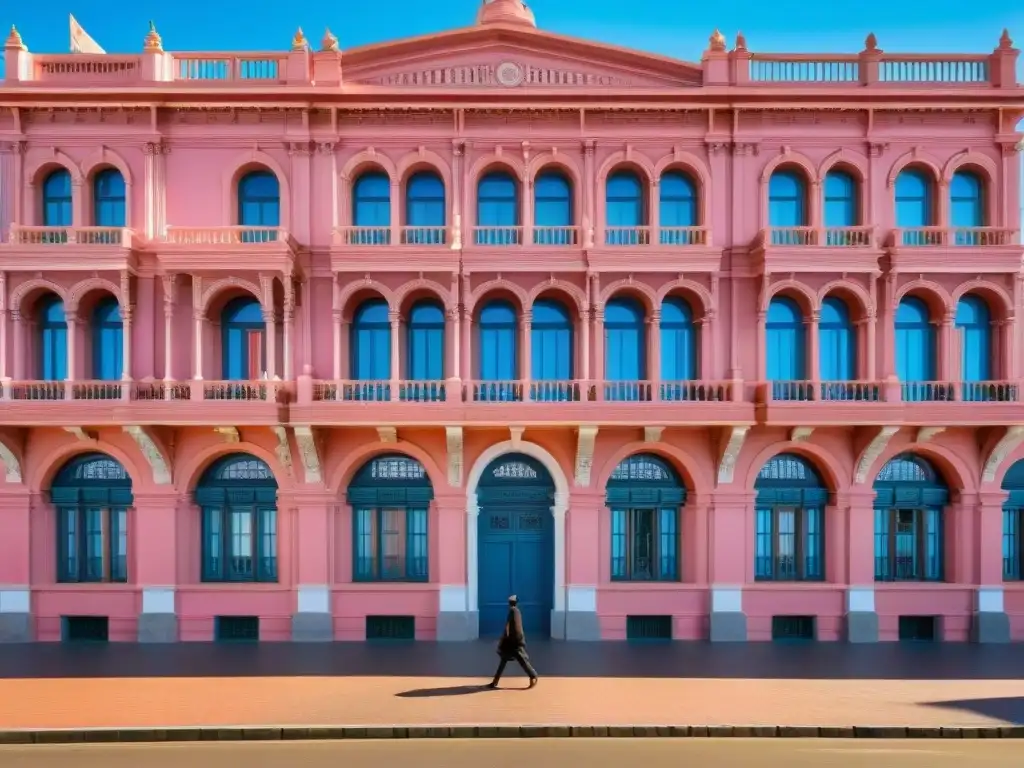 Impresionante Casa Rosada en Montevideo, Uruguay, resaltando su arquitectura colonial y fachada rosa