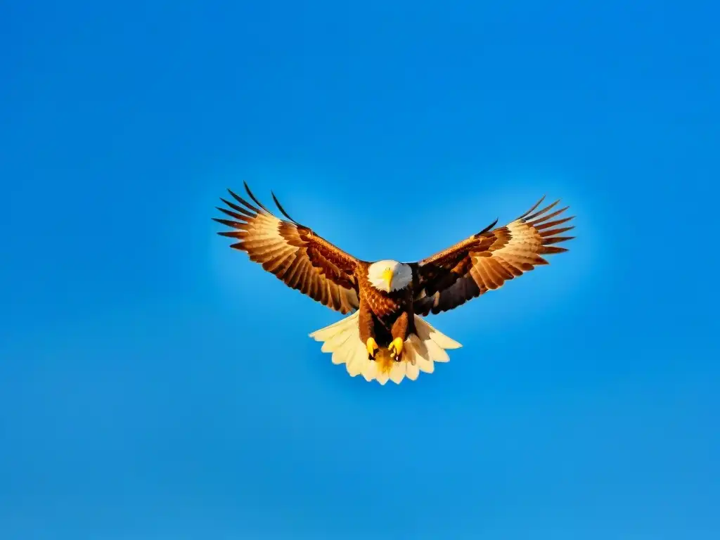 Impresionante águila planeando en cielo azul