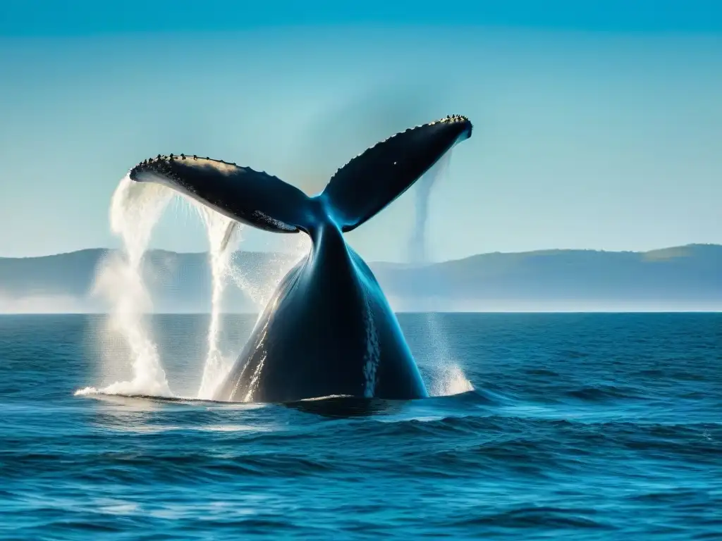 Impresionante conservación de la fauna marina Uruguay: ballenas franca austral emergiendo del océano