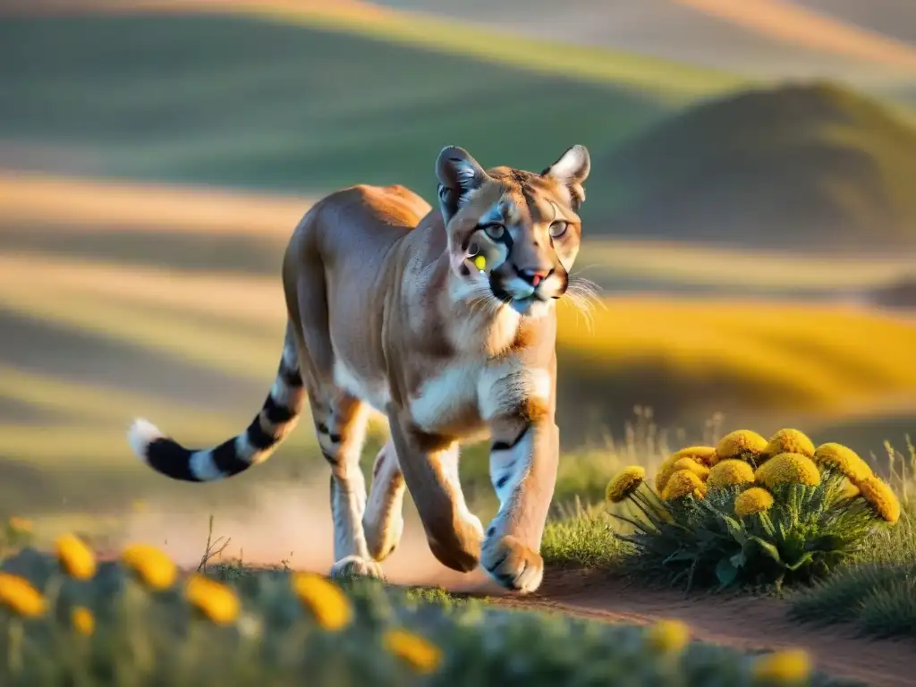 Impresionante puma corriendo en las llanuras de Uruguay