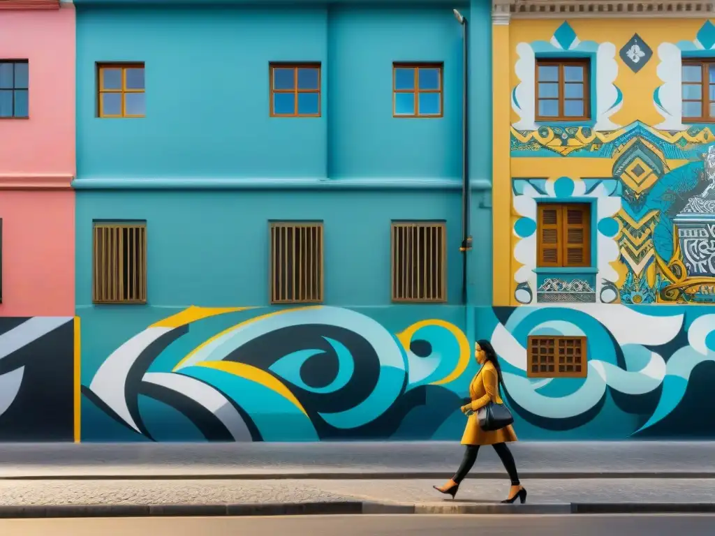 Impresionante mural urbano fusionando arte contemporáneo con arquitectura colonial en Montevideo, Uruguay