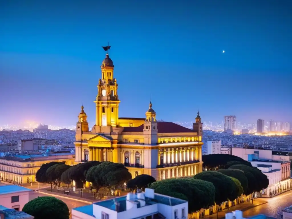 Impresionante fotografía nocturna en Uruguay del icónico Palacio Salvo iluminado en la noche