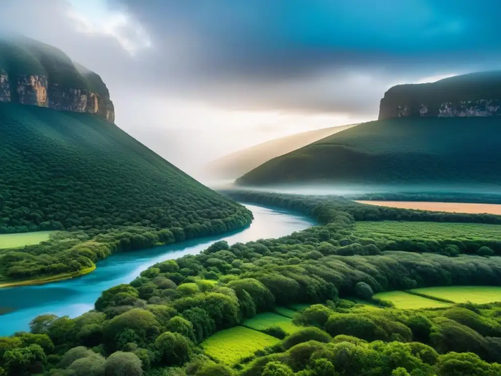 Impresionante paisaje del Valle del Lunarejo en Uruguay, con acantilados, vegetación exuberante y un río serpenteante