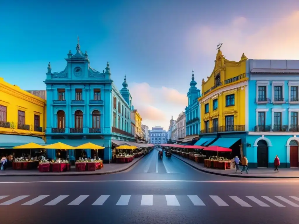 Un impresionante panorama de las coloridas calles de Montevideo, Uruguay, mostrando su arquitectura colonial y vida cotidiana