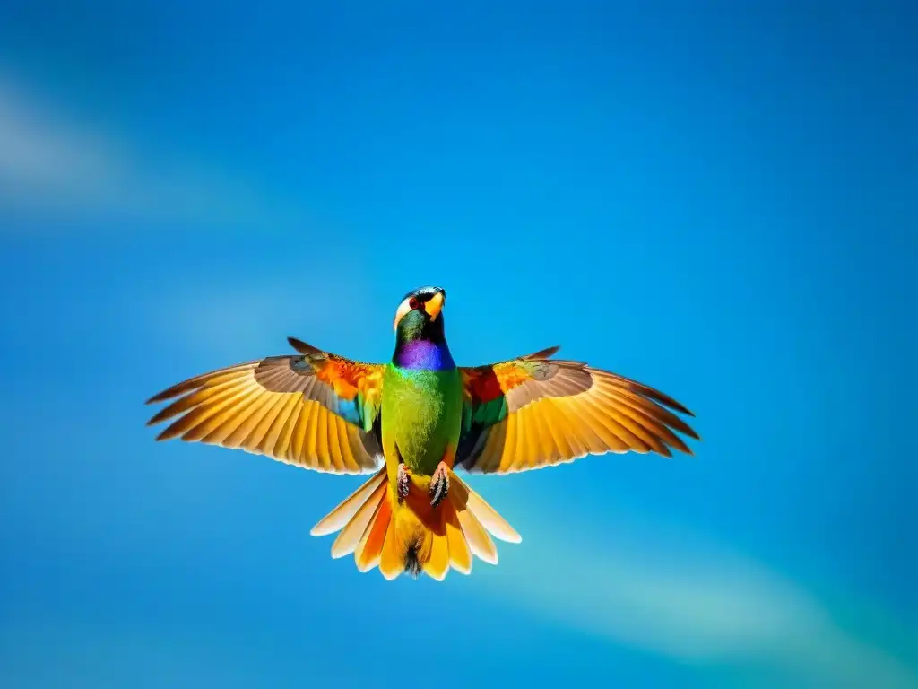 Impresionante Tero en vuelo, desplegando sus coloridas alas en el cielo azul