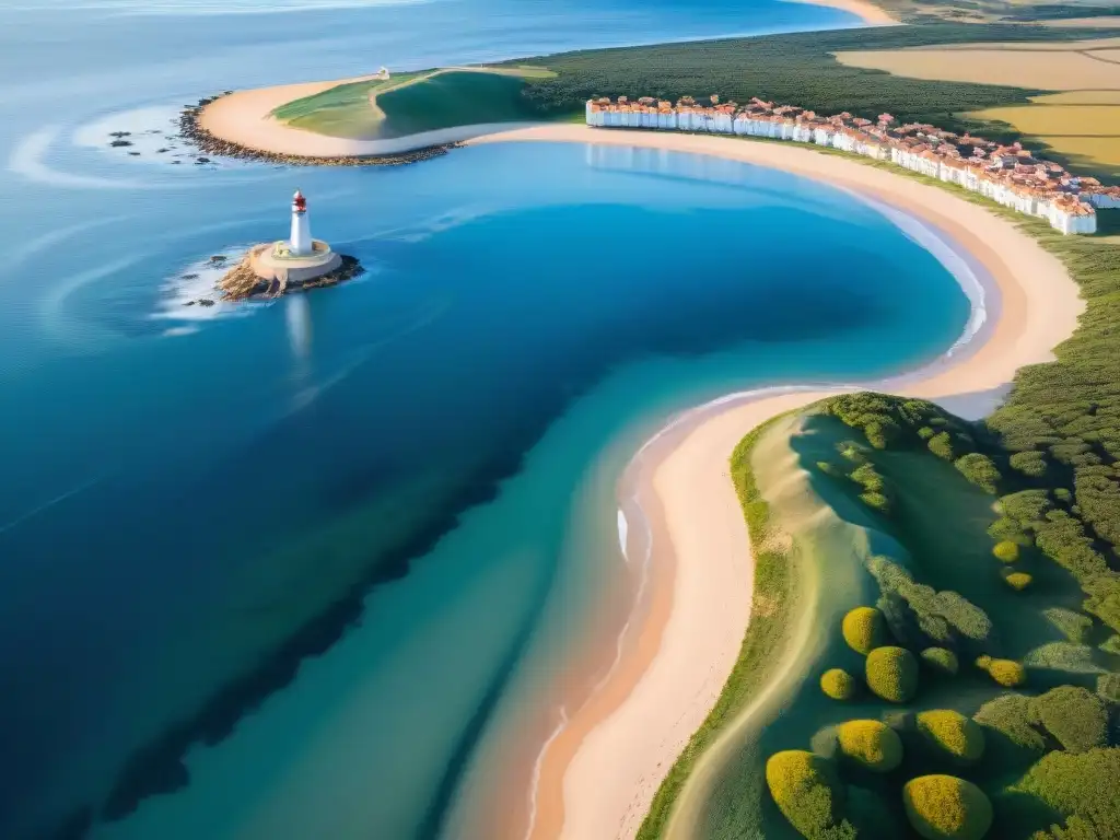 Impresionante vista aérea de la costa de Uruguay, con el océano Atlántico y la arena dorada de Punta del Este