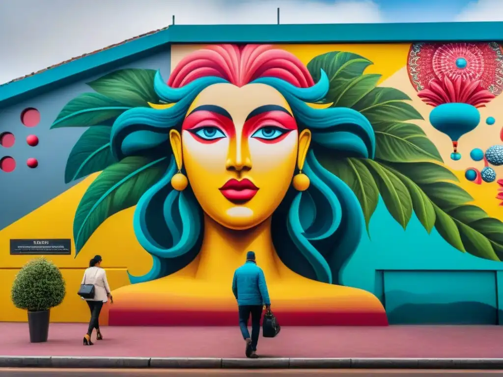 Increíble mural callejero en Punta del Este con colores vibrantes y detalles surrealistas