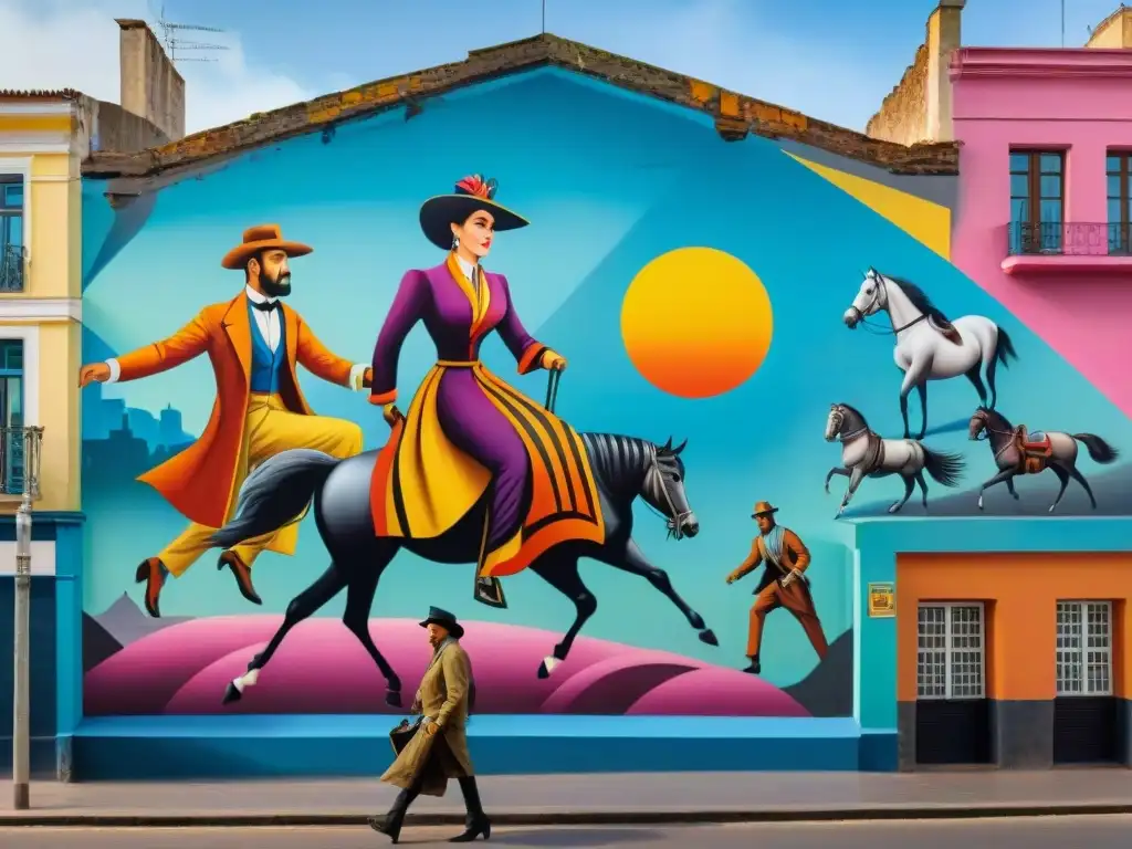 Increíble mural urbano en Montevideo, Uruguay, muestra escenas coloridas de la vida local