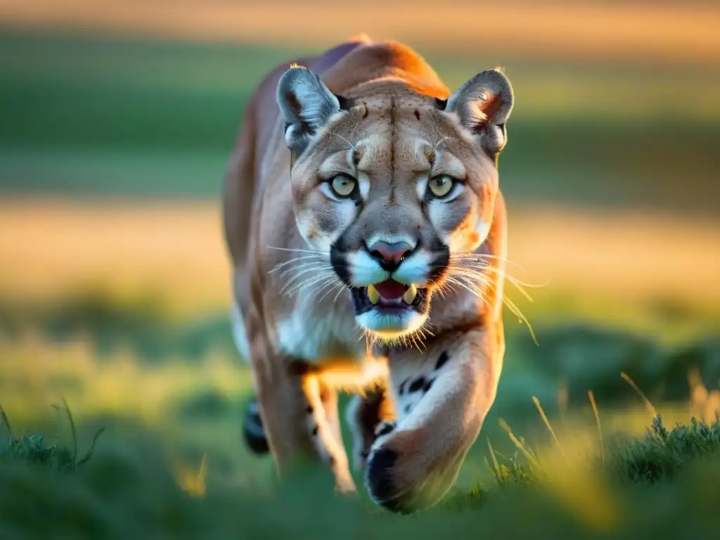 Increíble puma en pleno salto en las llanuras de Uruguay