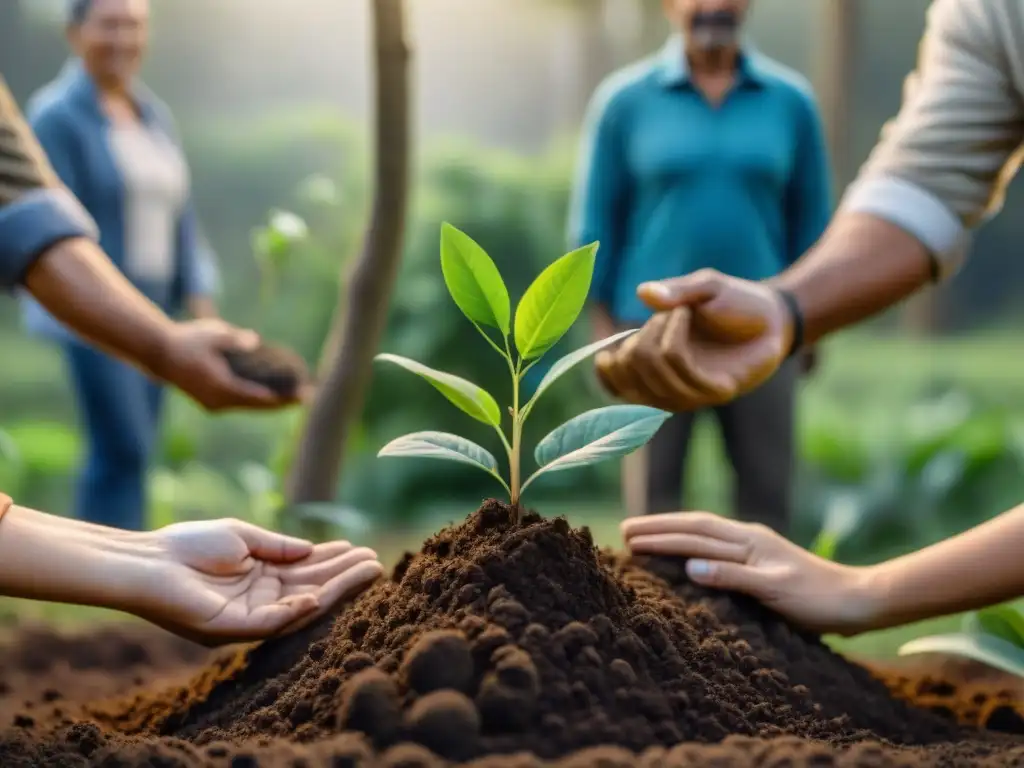 Iniciativas ecológicas en Uruguay: Comunidad plantando árboles juntos, reflejando unidad y esperanza ambiental