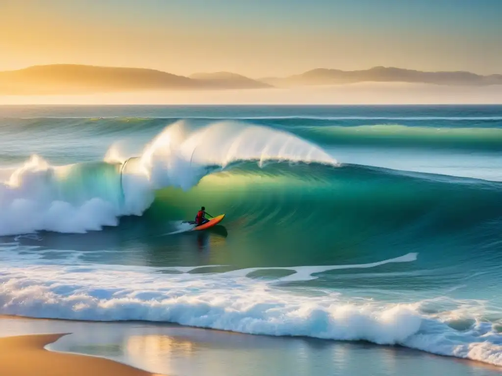 Inspirador atardecer en la playa de Uruguay con deportes acuáticos inclusivos