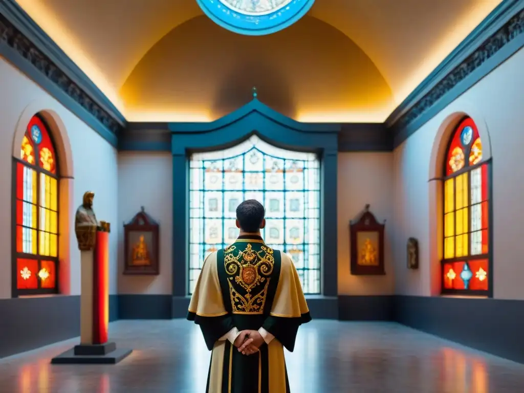 Interior detallado del Museo San Francisco de Asís Uruguay: arte religioso, historia y luz filtrada en vitrales