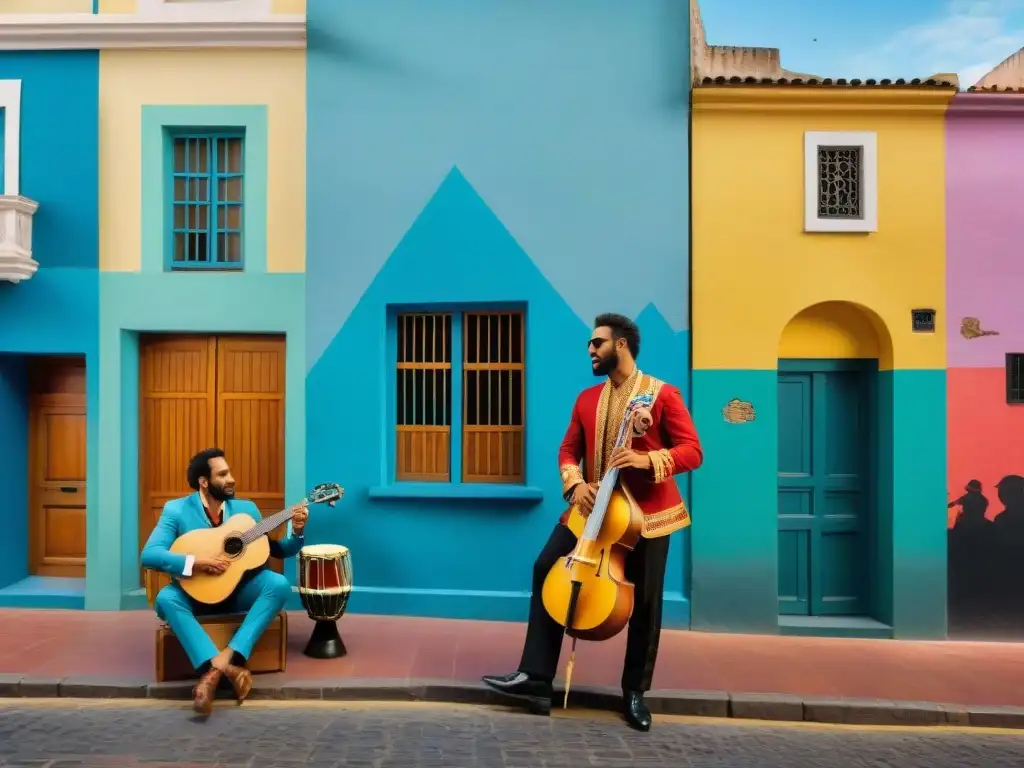 Intrincado mural de Montevideo, Uruguay, reflejando ritmos musicales