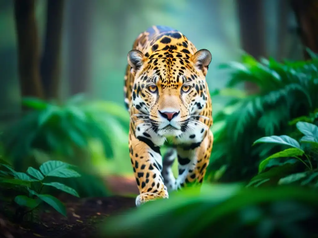 Jaguar majestuoso en la selva de Uruguay, mostrando la belleza de la fauna en ecosistemas uruguayos