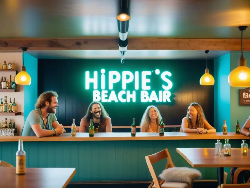 Jóvenes felices disfrutan en Hippie's Beach Bar en Londres