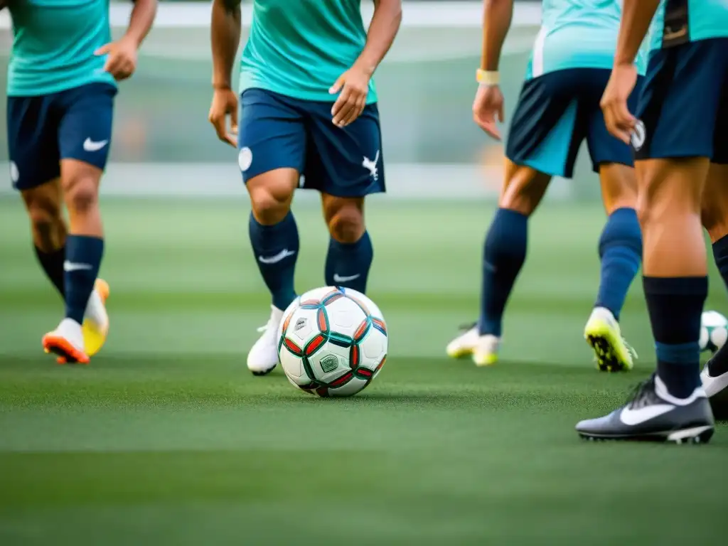 Jóvenes futbolistas uruguayos practican habilidades en campo verde, reflejando la transformación del fútbol en Uruguay