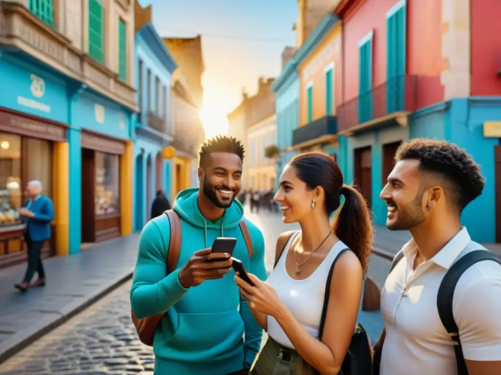 Jóvenes turistas exploran Uruguay con aplicaciones de exploración cultural