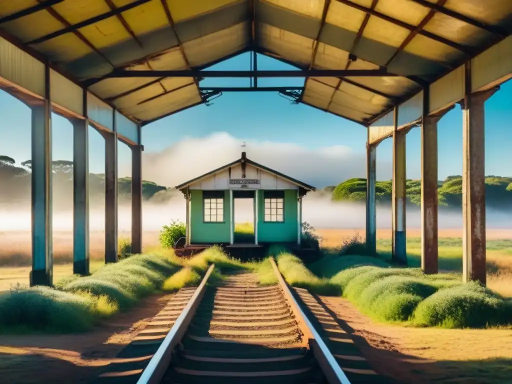 Estación de tren abandonada: belleza y decadencia en Uruguay Fotografía de lugares abandonados en Uruguay: estación de tren en el campo, con detalles decadentes y naturaleza conquistando el espacio