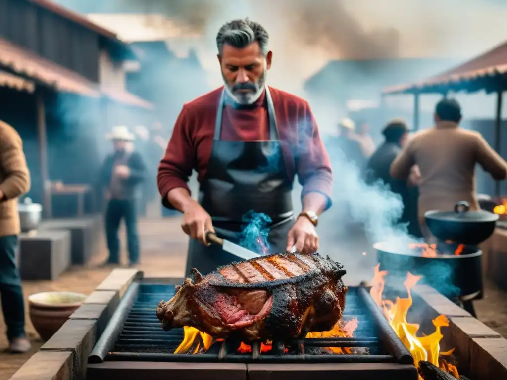 Un maestro asador sazona con precisión una pieza de carne, revelando los secretos del asado argentino